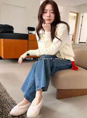 CHIC 2025new arriv：韩版秋冬懒人毛毛鞋棉鞋乐福鞋绒里加绒鞋