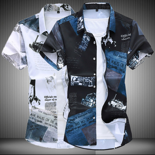 新款潮流加肥大码青年碎花衬衣