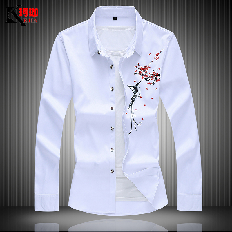 春秋季男土潮流个性大码印花衬衫