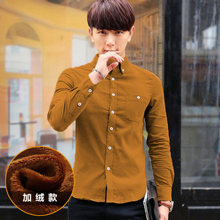 保暖衬衫 休闲男装 长袖 韩版 潮寸棉 加绒加厚灯芯绒衬衣修身 春秋男士