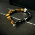 Blue Tiger Eye, Yellow Tiger Eye, Tongue Three Beads with Diamonds