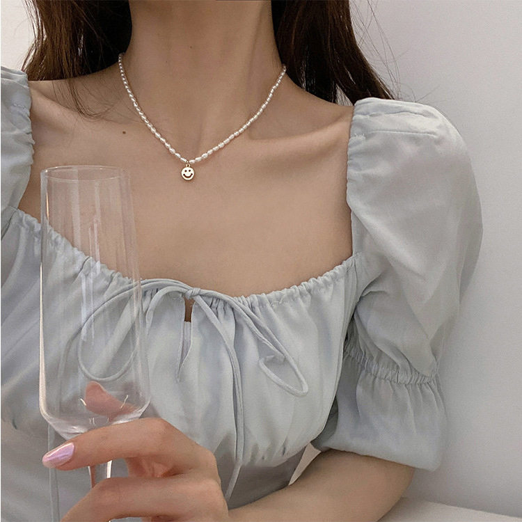 超仙天然淡水珍珠笑脸爱心吊坠项链女韩国个性百搭气质颈链锁骨链