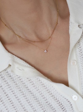 XL552 梓琦饰品 精美单钻小双层项链金珠锁骨链 钛钢真空电镀保色