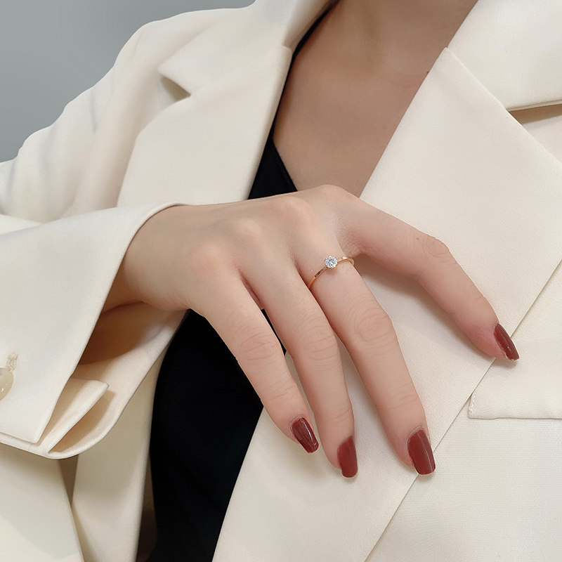 ULTRA-THIN SINGLE DIAMOND RING FEMALE FASHION PERSONALITY NICHE DESIGN INS TRENDY DIAMOND COLD WIND ROSE GOLD INDEX FINGER RING