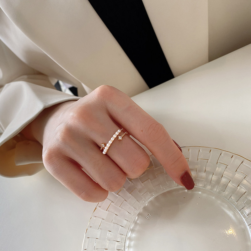 JAPANESE LIGHT LUXURY INDEX FINGER RING FEMALE COLOR GOLD PEARL ELEGANT INS COLD WIND DESIGN SENSE PERSONALITY OPENING ADJUSTABLE TIDE