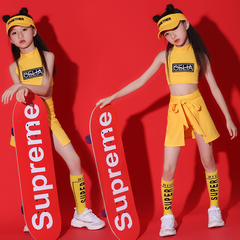 儿童六一爵士舞套装嘻哈街舞露脐女童幼儿园表演服啦啦队演出服装