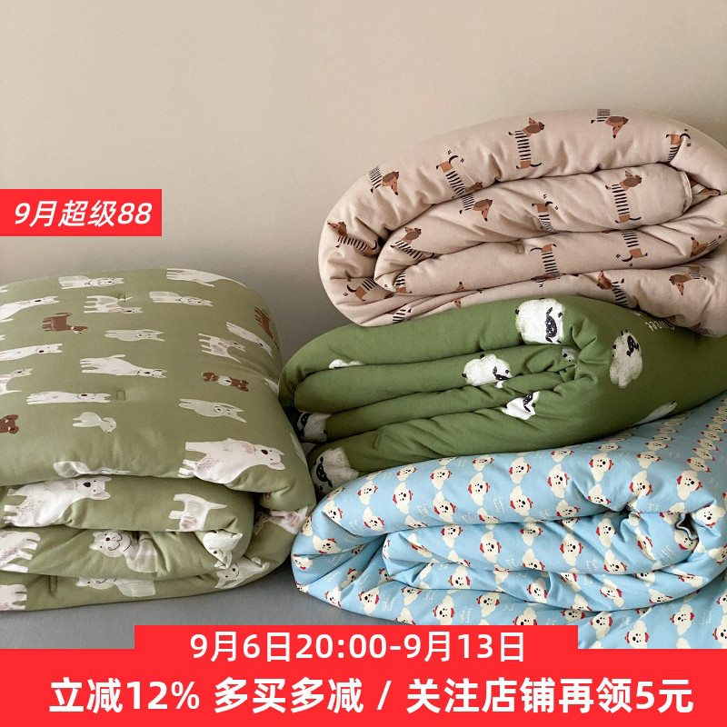 A类可机洗全棉针织棉夏凉被纯棉天竺棉春秋被四件套无需被套被芯