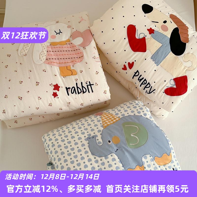 卡通贴布绣被子全棉双层纱豆豆被