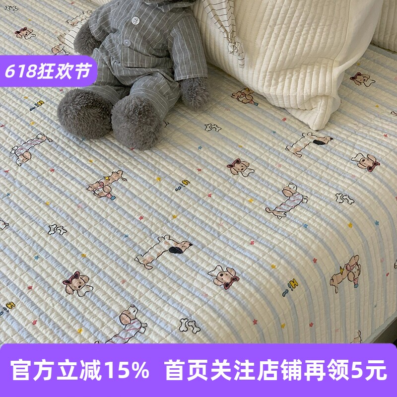 大鹅新品全棉床盖单件可机洗双面纯棉夹棉绗缝榻榻米防滑垫小床单