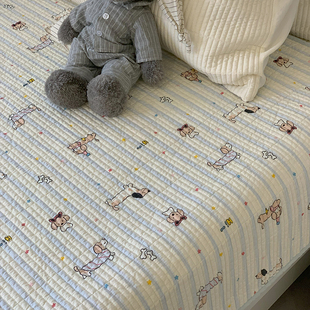 大鹅新品全棉床盖单件可机洗双面纯棉夹棉绗缝榻榻米防滑垫小床单