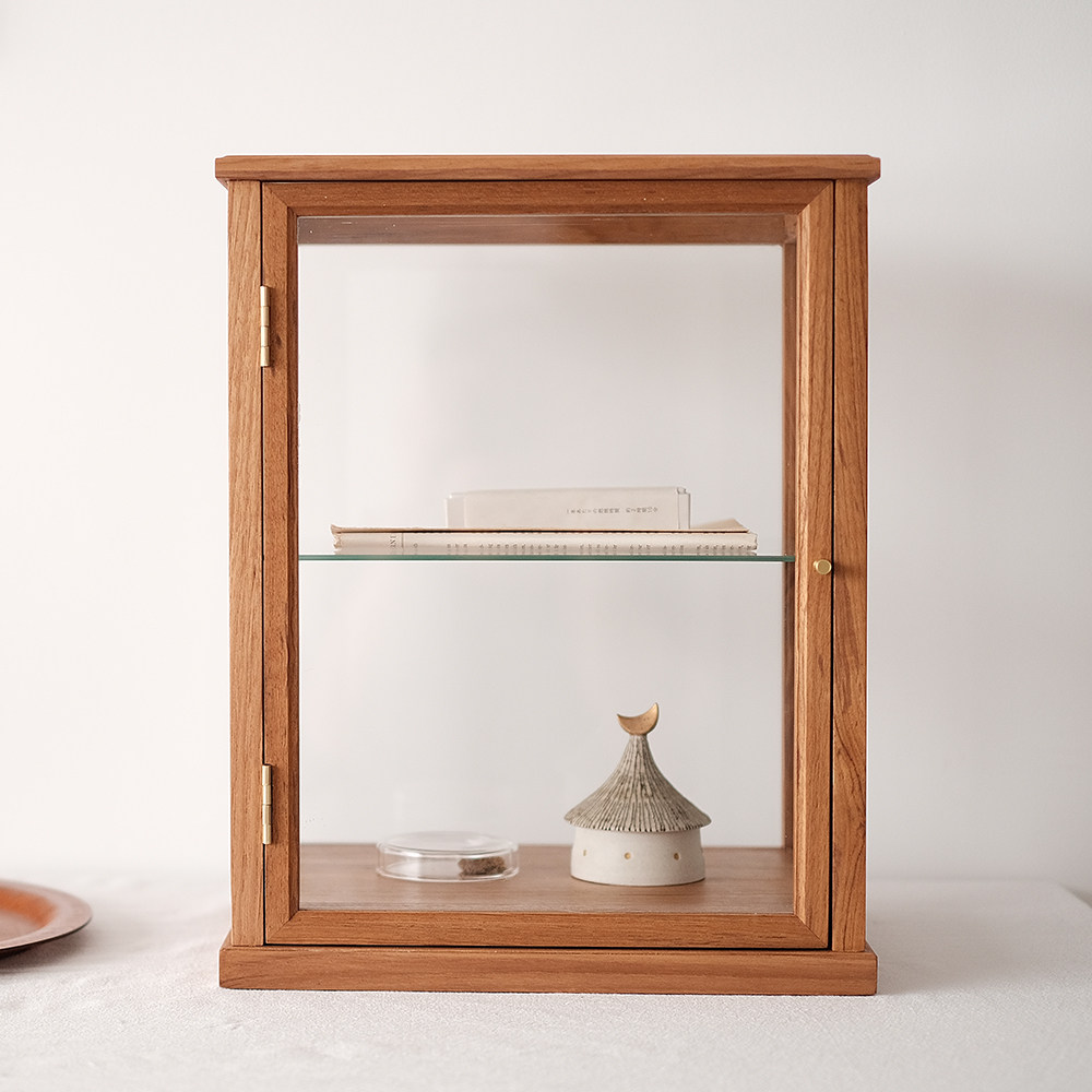 日常选物 缅甸柚木实木玻璃展示柜 器物收纳柜,收纳整理,桌面收纳盒,淘宝优惠券,粉丝福利购,淘宝优惠卷