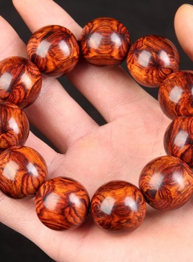 海南黄花梨手串2.0对眼鬼脸老料油梨佛珠男海黄手链木念珠 20mm