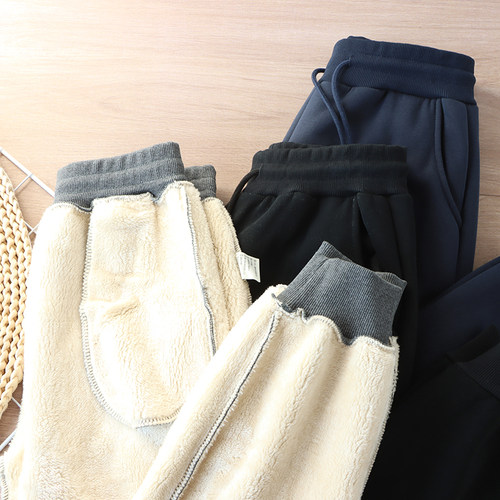 厚实保暖冬季羊羔绒外贸日单卫裤