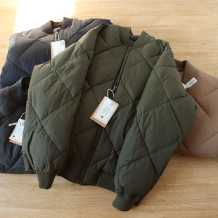 冬季 百搭复古菱形格220G加厚外套 高充绒量棒球领羽绒服男潮流美式
