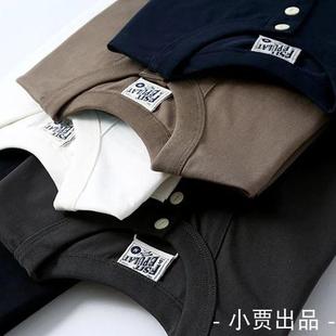 300G重磅纯棉亨利复古长袖打底男欧美时尚秋季T恤圆领衫微弹休闲