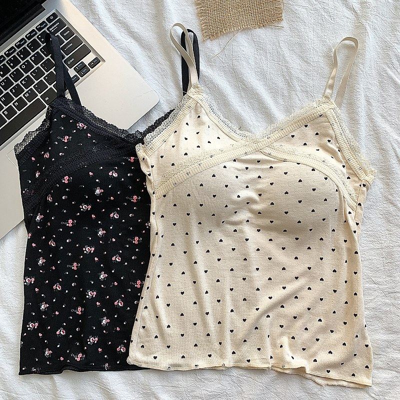 纯欲风蕾丝碎花爱心吊带背心女带胸垫性感夏季打底内搭外穿小上衣,女装/女士精品,背心吊带,淘宝优惠券,粉丝福利购,淘宝优惠卷