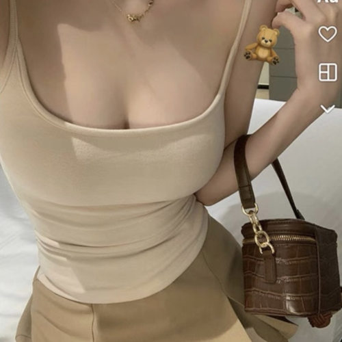 多色百搭纯色吊带背心带胸垫