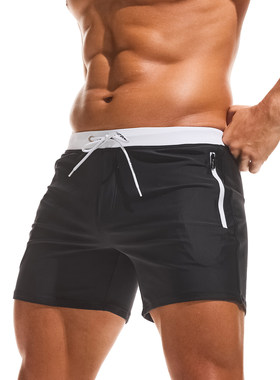 TADDLEE简约黑白平角泳裤男速干透气带口袋温泉度假游泳裤