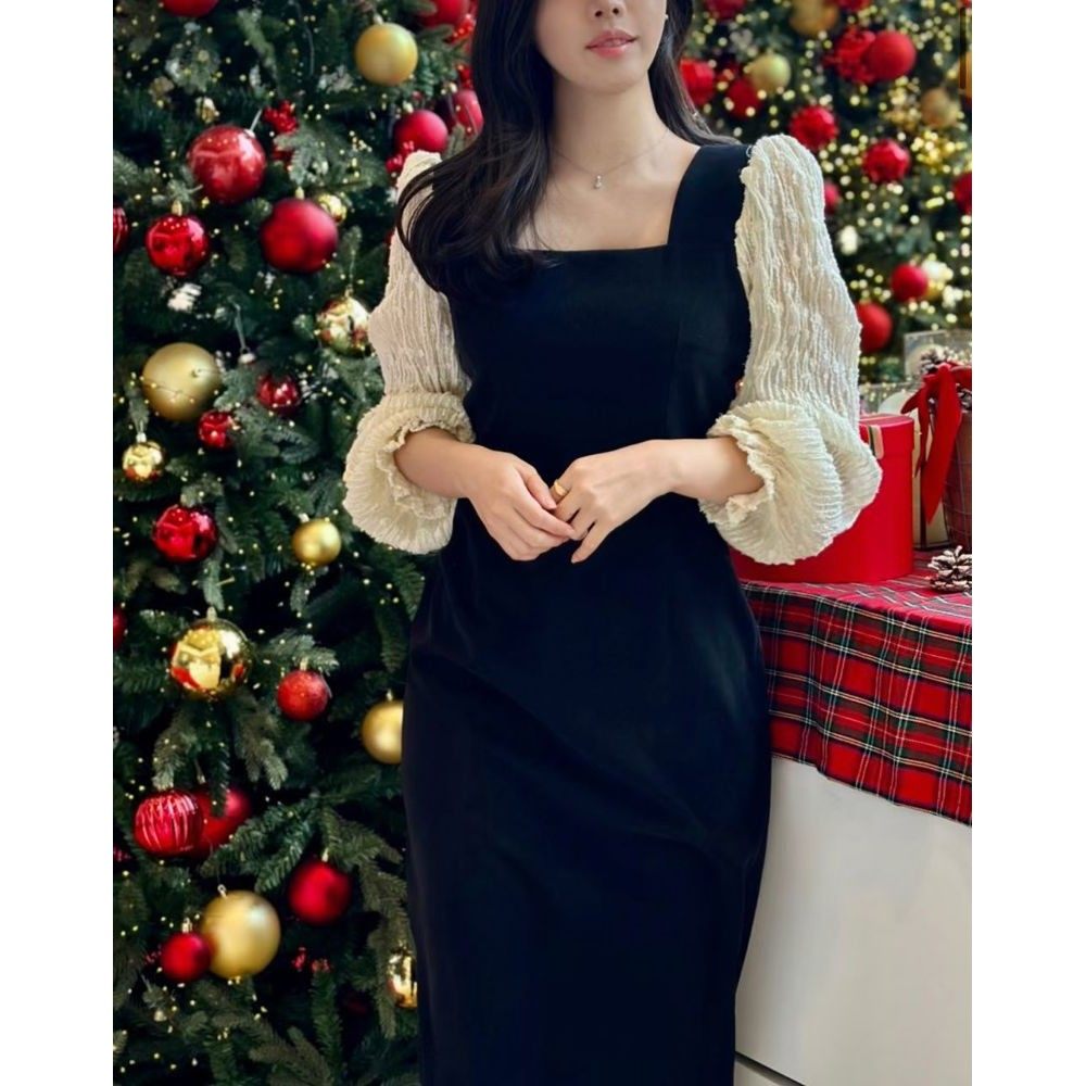 九1208韩国东大门连衣裙区avec-8723054秋季洋气通勤复古纯色流行