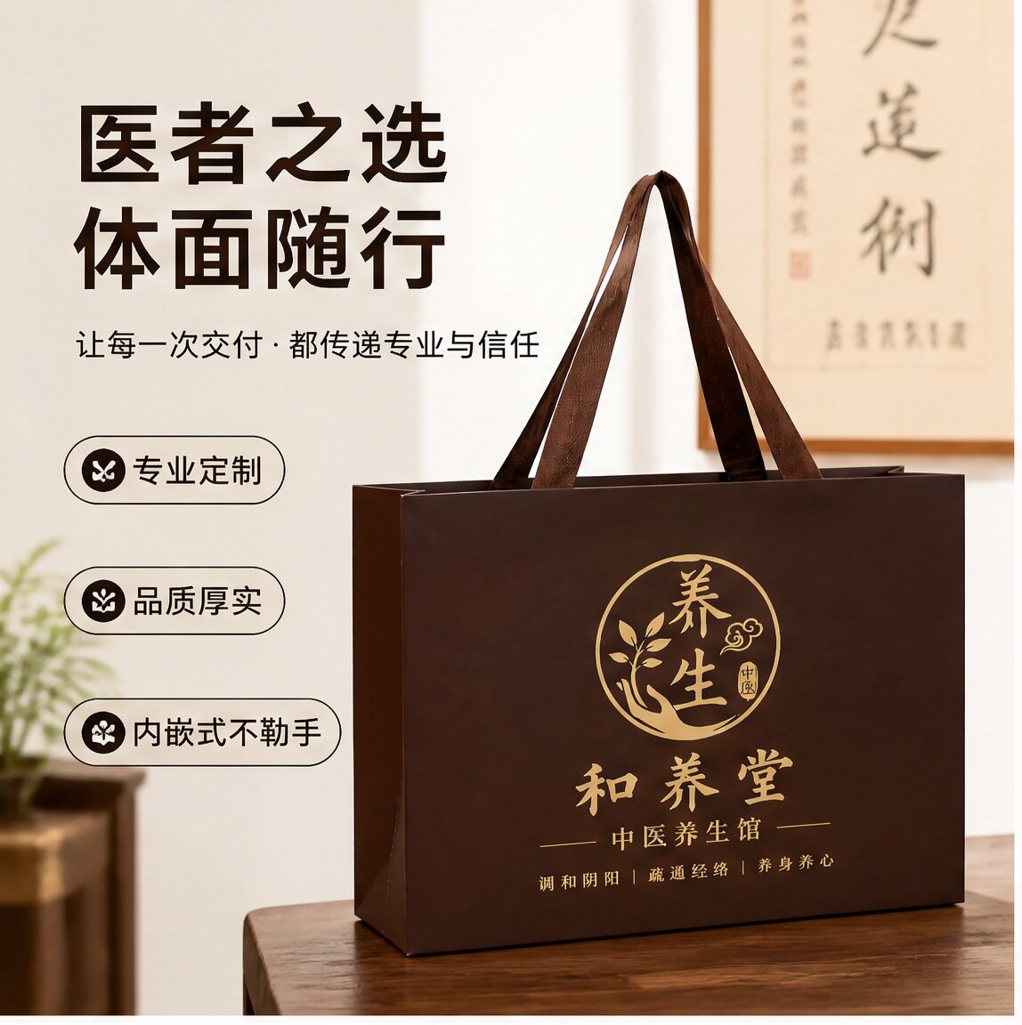 手提袋定制中医养生馆礼品袋批发环保艾灸中药大号包装袋子X180