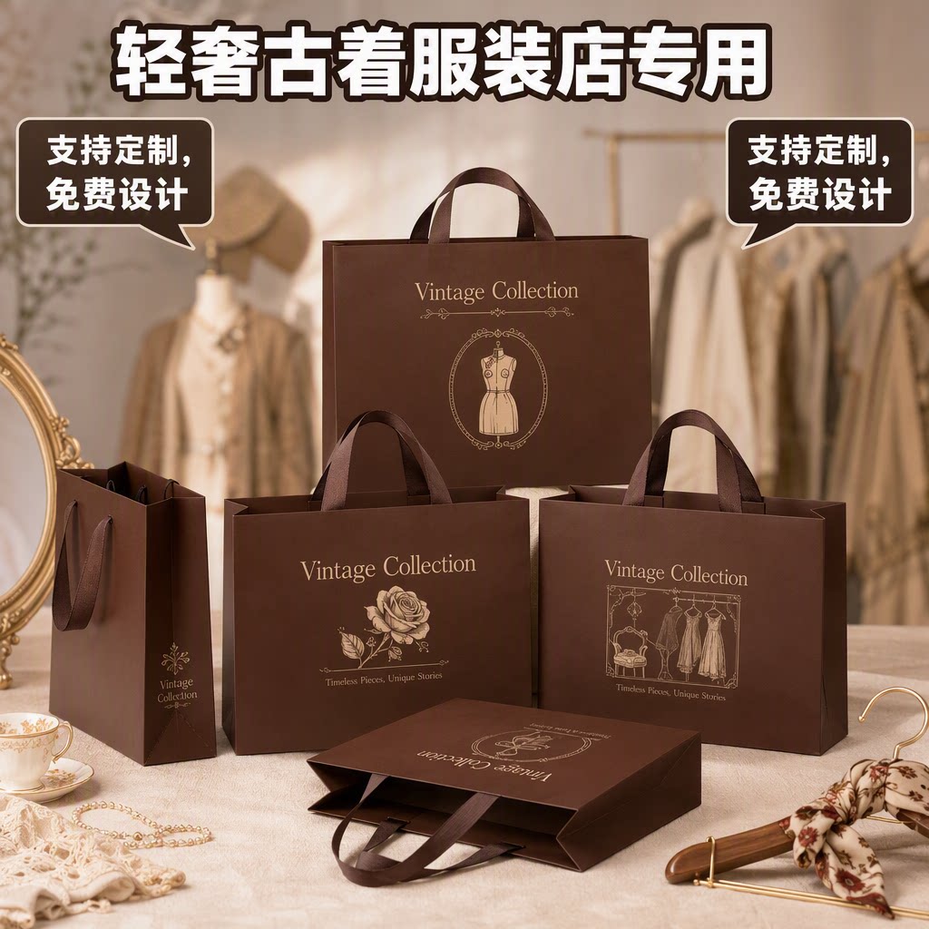 服装店手提袋轻奢古着服饰礼品袋定制高级感时尚女装纸袋子X228