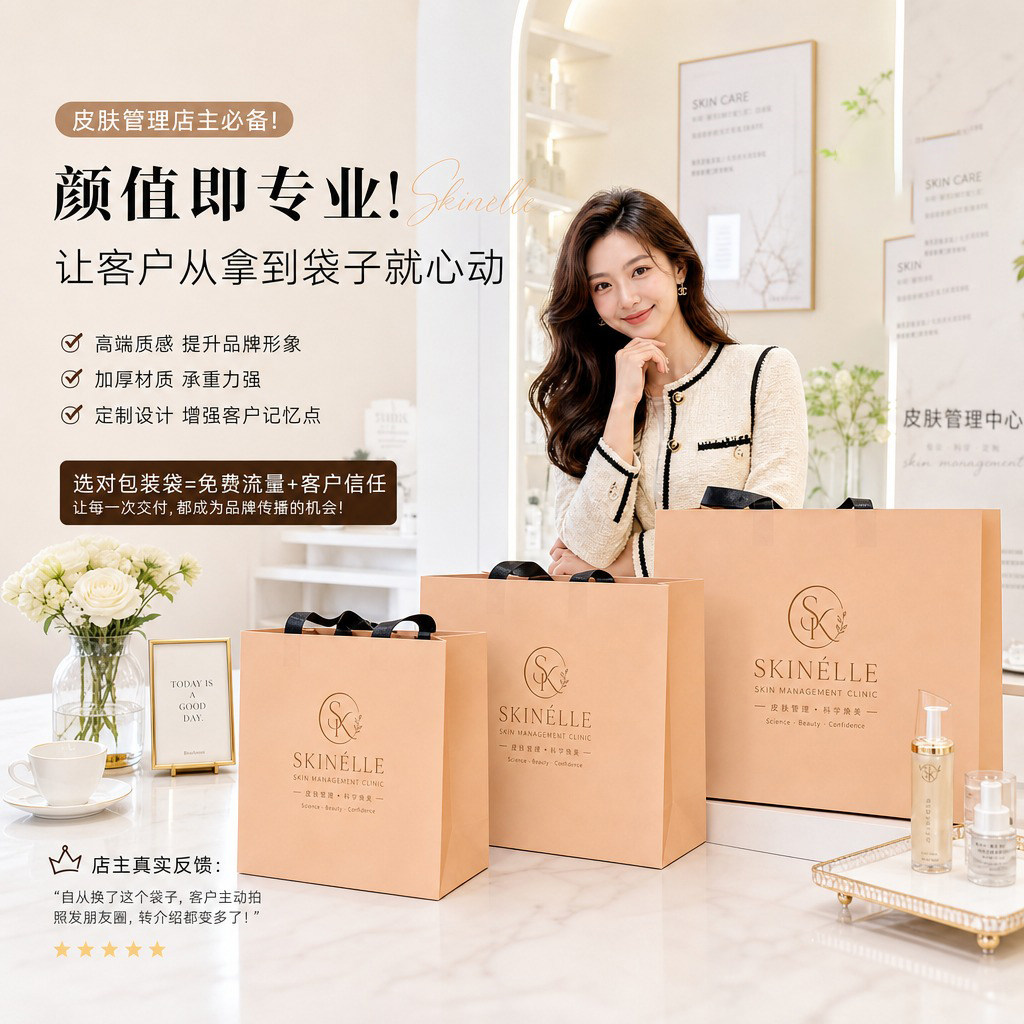 高级皮肤管理店手提袋定制美容院礼品袋护肤品购物袋包装袋子X158