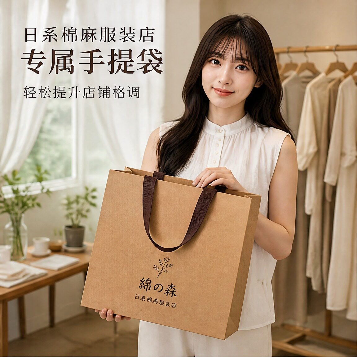 日系棉麻服装店手提袋纸袋定制logo女装店购物袋环保礼品袋子X186