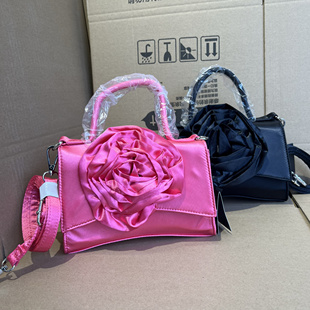 外贸出口欧美女包包玫瑰绸缎布包亮面高级感小众设计手提单肩斜挎