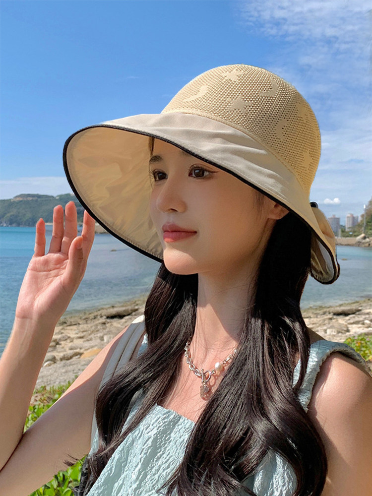 太阳帽女款夏季透气遮阳防紫外线中年妈妈大沿遮脸彩胶专业防晒帽