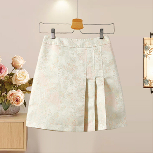 薄荷曼波半身裙复古文艺半百褶裙中式国风高腰显瘦a字裙夏季短裙