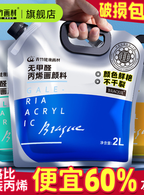 青竹丙烯颜料袋装1L2升ml大容量大桶防晒防水不掉色银色染料批发室内墙绘金色钛白画画diy流体肌理画大瓶炳稀