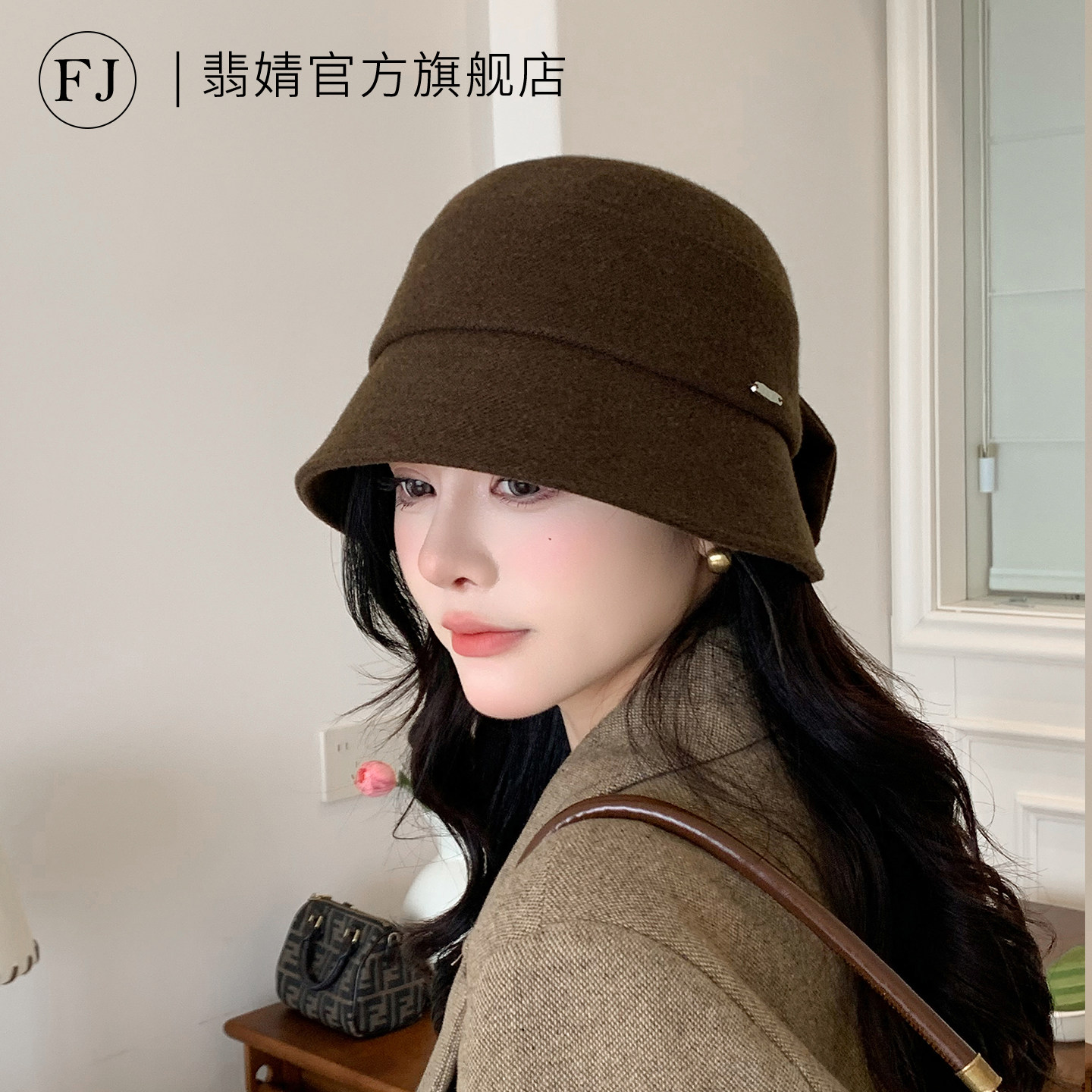 渔夫帽女秋冬季2026新款毛绒冷帽子大头围显脸小加厚保暖鱼夫盆帽