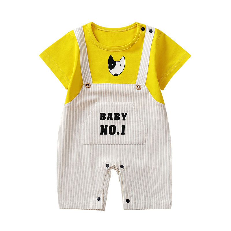 新生儿婴儿衣服连体衣短袖夏季宝宝绅士背带哈衣婴幼儿短爬夏天