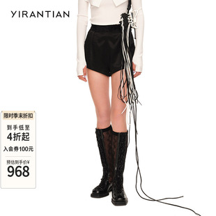短裤 设计师休闲高腰撞色宽松拼接褶皱女休闲裤 热裤 YIRANTIAN