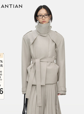 【YIRANTIAN】设计师冬款明星同款高立领廓形CIPHER短风衣外套