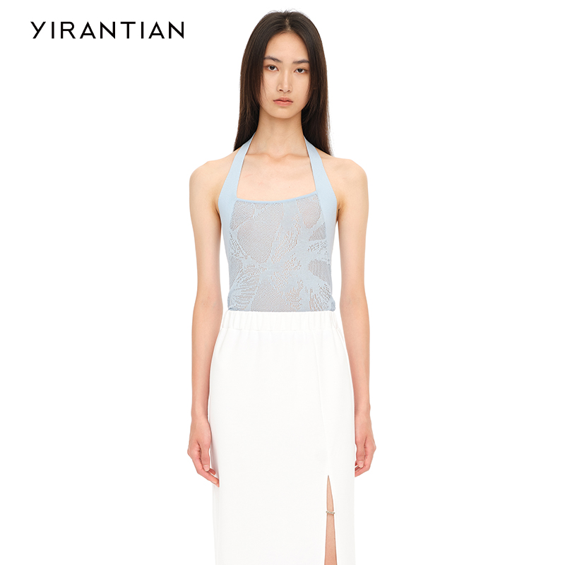 【YIRANTIAN】设计师质感气质小众度假蛛网提花挂脖针织背心