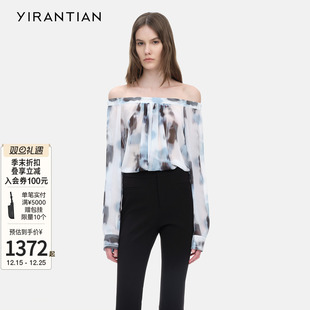 女士宽松轻薄透气印花一字肩雪纺上衣 2025秋冬新款 YIRANTIAN