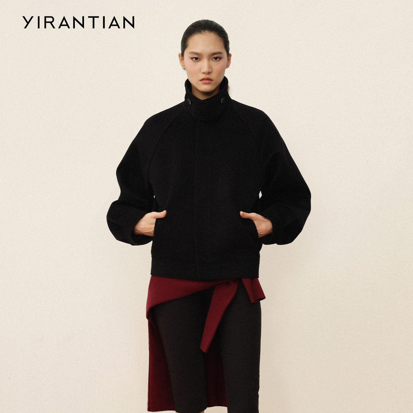 【YIRANTIAN】设计师春款简约保暖羊毛哈灵顿箱型夹克外套女