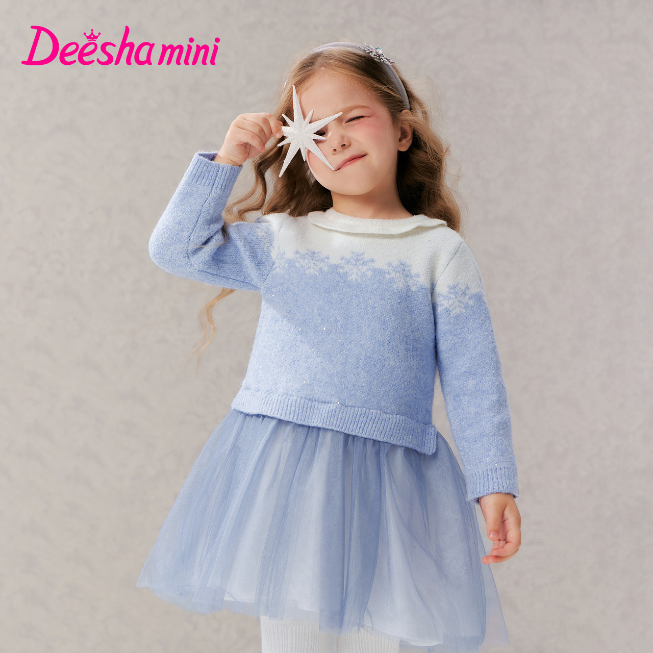 笛莎童装女童连衣裙2025秋冬装新款宝宝小童儿童加厚毛衣网纱裙子