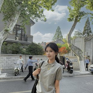 T恤 夏季 纯色复古针织短袖 翻领扣子polo衫 女字母刺绣新款