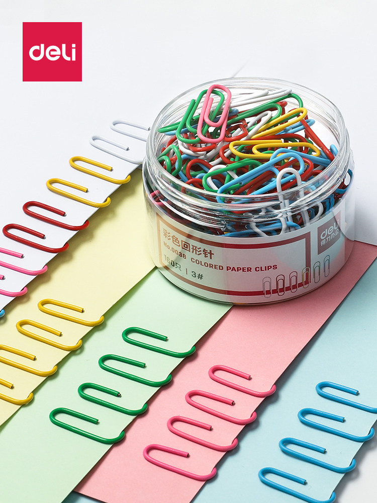 델리 클립 사무용품 종이 클립 크리 에이 티브 컬러 클립 U 자형 바늘 I 자형 못 압정 핀 재무 메모 고정 클립 보관 북마크 금속 녹 방지 3 핀 1 못 문구
