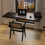 黑色全实木亚克力悬浮书桌台式 电脑桌双人办公侘寂风电竞学习桌