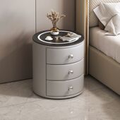 智能皮质简约意式 现代轻奢圆形卧室床头柜实木储物柜收纳床边柜
