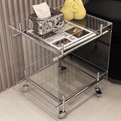 简约现代长方形亚克力小推桌卧室客厅收纳神器 免漆 移动滚轮设计