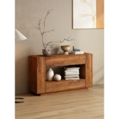 饰客 榆木玄关柜做旧餐边柜镂空实木复古侘寂风民宿装 原木环保