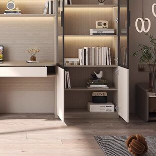 书桌书柜一体整墙到顶书房书架儿童组合电脑桌子实木家用桌子定制