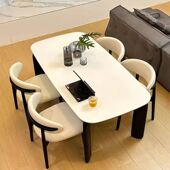 奶油岩板餐桌大象家用餐桌椅小户型长方形组合现代简约实木饭桌