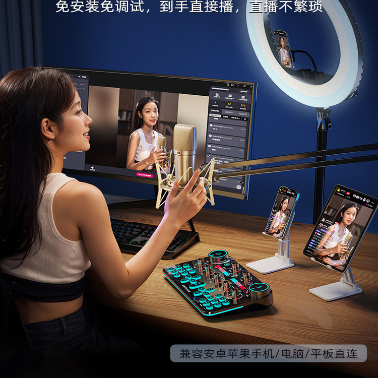 金运2025新款V20直播设备全套装声卡抖音唱歌手机专用录音K歌专业