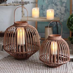 新中式竹编风灯烛台花园庭院阳台露台落地灯笼装饰摆件复古美式