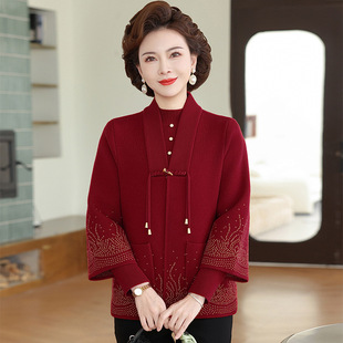 女装 中老年大码 上衣服奶奶毛衣外套秋冬老太太 套装 恒源祥妈妈秋装